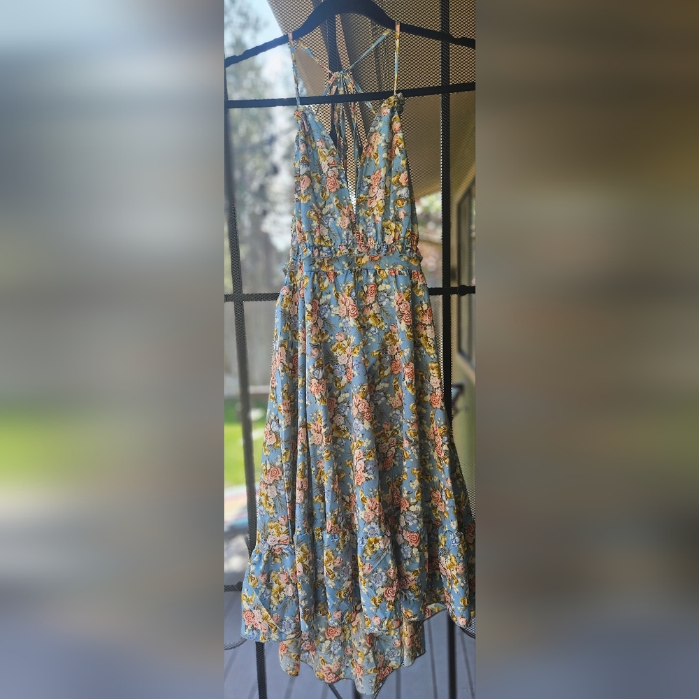 Multi-color Floral and Backless Dress